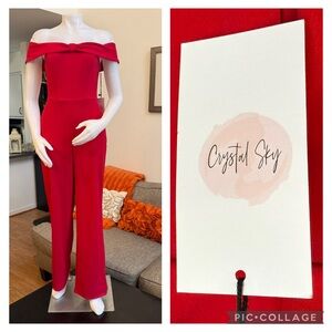 ❣️🆕Crystal Sky Red Bow Top Off The Shoulder Pant Jumpsuit STYLE# J004212525T❣️